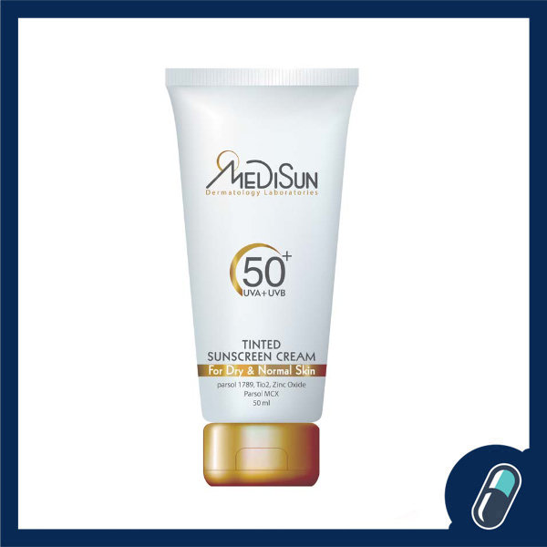 کرم ضد آفتاب رنگی spf50 مدیسان مناسب پوست خشک و معمولی